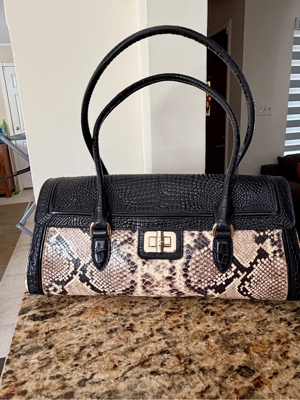 NWT Brahmin Black and Tan Satchel